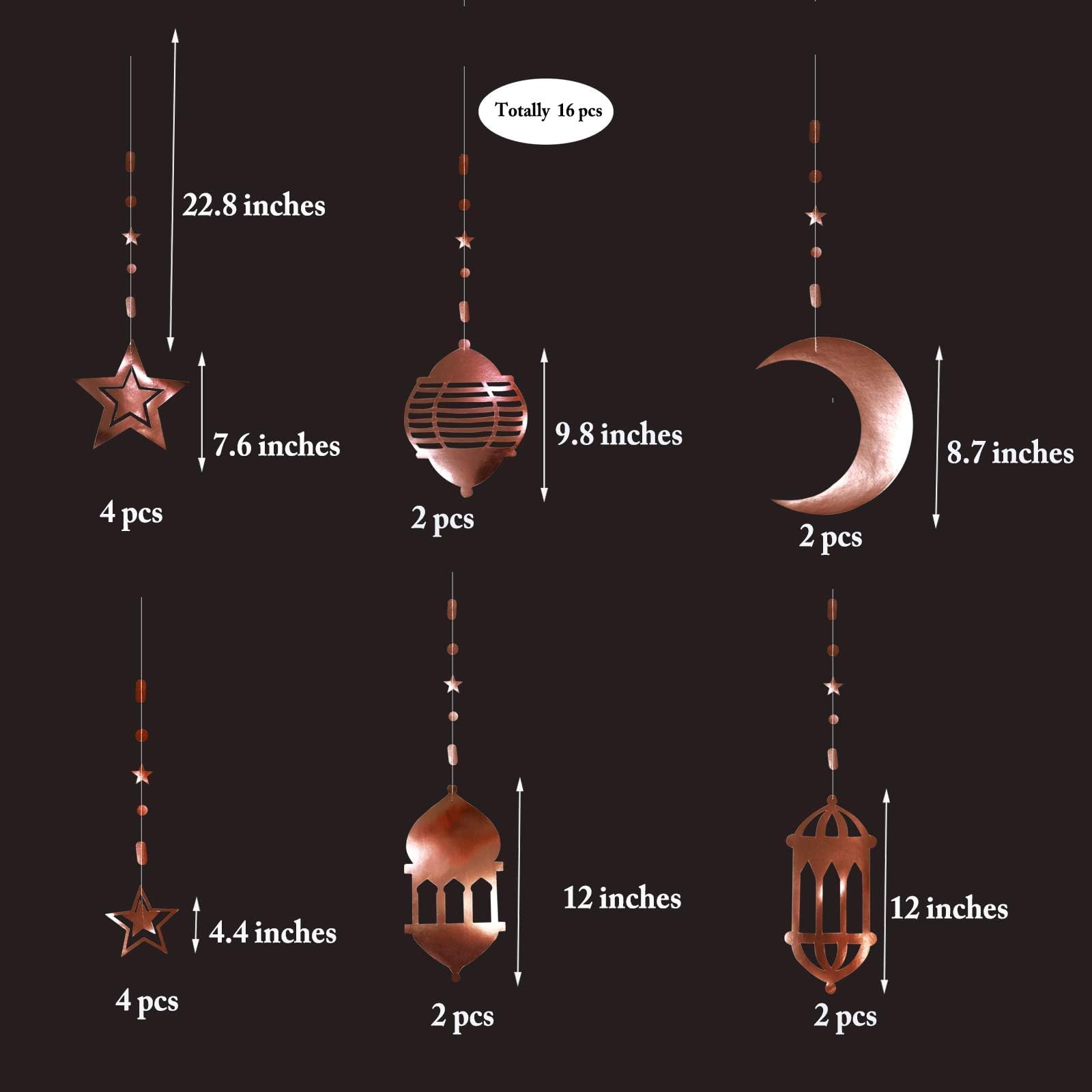 Cheerland Rose Gold Star Crescent Moon Lantern Garland For Ramadan Eid Mubarak Islamic Party Decor Hanging Streamer Backdrop Ban